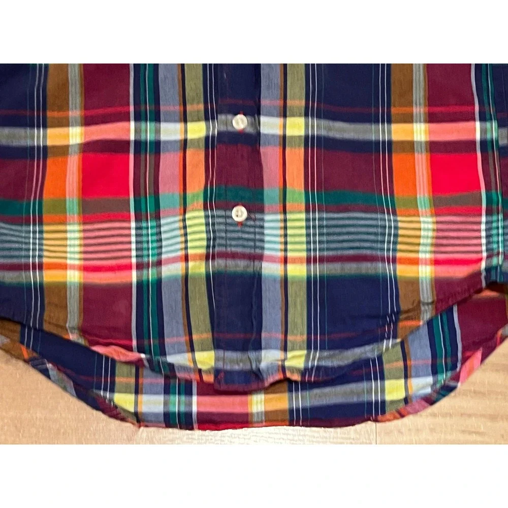 Ralph Lauren Plaid Shirt Kids Size 4 Multi Color Button Down Short Sleeve Madras